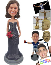 Personalized Bobblehead Bridesmaid In Strapless Gown With Roses In Hand - Weddin - £72.74 GBP