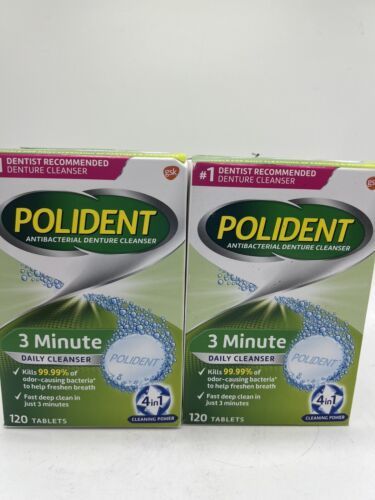 (2) Polident 3 Minute Antibacterial Denture Cleanser Mint Tablets 120 ct... - $15.99