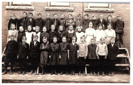 RPPC Postcard Group of School Children on Steps Coats Jackets School Building - £9.45 GBP