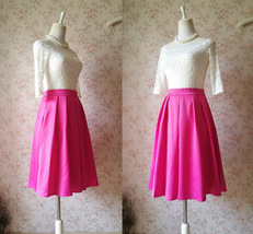 Fuchsia Taffeta Midi Skirt Outfit Women Plus Size Full Pleated Party Skirts image 4