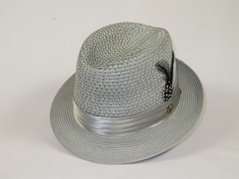 Men's BRUNO CAPELO Stingy Brim Fedora Braid Straw Hat Santa Cruz SC617 Silver image 4
