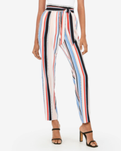 EXPRESS High Waist Vertical Striped Sash Tie Paperbag Ankle Pants Womens... - $38.12