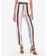 EXPRESS High Waist Vertical Striped Sash Tie Paperbag Ankle Pants Womens... - £30.37 GBP