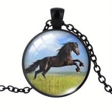 Running Black Horse Pendant Necklace 22&quot; Black Stainless Steel Chain Unisex NWT - £15.79 GBP