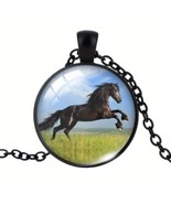 Running Black Horse Pendant Necklace 22&quot; Black Stainless Steel Chain Uni... - £15.50 GBP