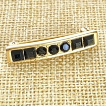 1987 Ginnie Johansen Vintage Brooch Black Crystals Gold Tone Bar Pin 1.25in - $19.95