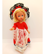 VINTAGE 1977 GINNY 8&quot; VOGUE DOLL RED WHITE DRESS BONNET SHOES BLONDE BLU... - $19.38