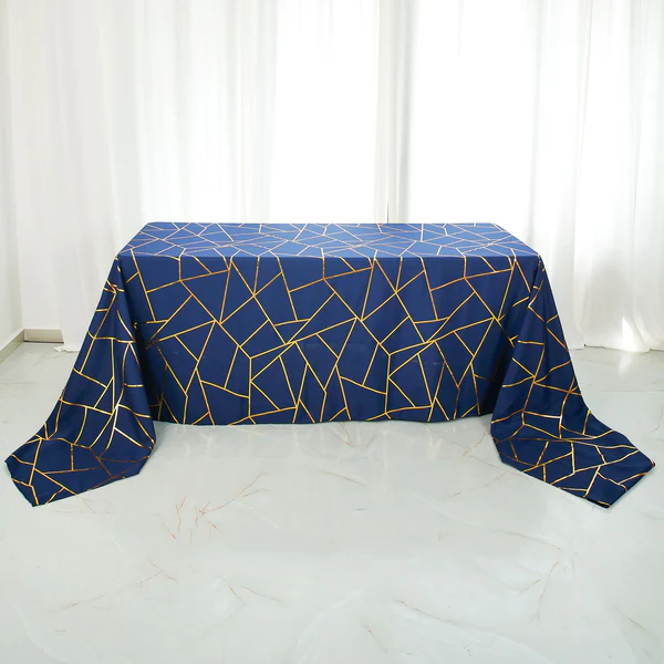 Navy Blue - Rectangle Polyester Tablecloth Gold Foil Geometric 90&quot;x156&quot;  - £40.27 GBP