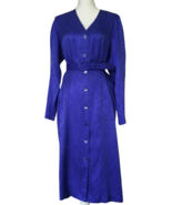 Silk Studio Vintage 70s Blue Silk Dress Sz 16 Long Sleeve Belted - $107.56 CAD