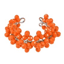 Bright Fluorescent Orange Burst Crystal Bead Cluster Open Cuff Bracelet - £16.05 GBP
