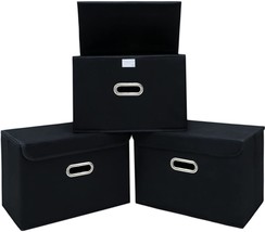 Black Yunkeeper Fabric Storage Bins With Lids Closet Organizers Foldable Cubes - £30.93 GBP