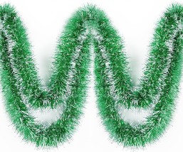 50 Feets Green Snowy Tinsel Christmas Garland Metallic Foil Garland Decorations  - £21.94 GBP
