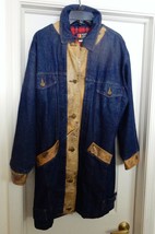 VTG Andy Johns Denim Barn Jacket Coat Flannel Lined  Leather Trim  USA Women&#39;s M - £70.78 GBP