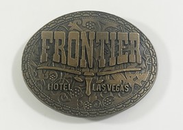 Vintage 1970s FRONTIER Hotel Las Vegas Brass Metal Belt Buckle - $9.89