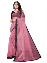 Women&#39;s Beatiful Heavy Pure Nylon Net Saree With Unstiched Sequence Blou... - $30.03