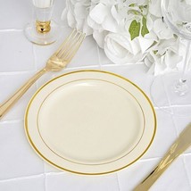 10 Pcs Plastic Ivory With Gold Rim 6&quot;&quot; Plates Disposable Party Wedding Sale - £6.48 GBP