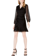 NWT Bar III Polka-Dot Ruffled A-Line Long Sleeve Women&#39;s Wrap Black Dres... - $89.50