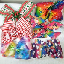 JoJo Siwa bow set of 6 Christmas tie dye cats mermaid unicorns rainbow barrettes - £22.38 GBP