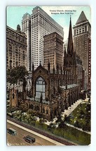 Postcard 1916 New York City, NY Trinity Church Gothic Revival Style, Skyscrapers - £7.04 GBP