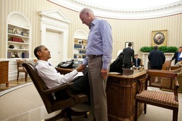 President Barack Obama and VP Joe Biden shake hands in Oval Office Photo Print - $8.81+