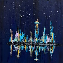 Night in the City Acrylic Cityscape Painting by Deb Bossert Artworks, 10&quot; x 10&quot; - £91.03 GBP