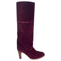 Vintage Suede Boots Womens 7.5 Cherry Red Heeled Knee High Burgundy - $173.25