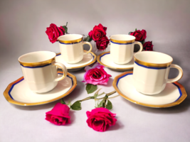 Tirschenreuth Bavaria Mini Cup &amp; Saucer Set ~ Blue and Gold Gilt! Beautiful - $38.69