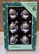 Christmas Tree Ornaments Glass Ball 2 1/2” Round 6ea Silver By Home NIB ... - $9.89