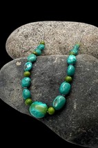 Southwest Style Sterling Silver Natural Blue Green Turquoise Beaded Necklace - £64.33 GBP