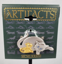 Vintage 1986 JJ Jonette Silver Tone Staring Blue Eye Cat and Mouse Artifacts Bro - $29.26