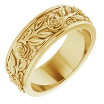 Authenticity Guarantee 
14K Yellow Gold 7 mm Floral Rose Men&#39;s Wedding Band - £1,195.17 GBP+