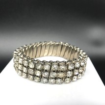 Vintage Expandable Bracelet, 3 Row Crystal Bling Stretch Bangle, Silver Tone - £48.72 GBP