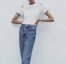 New Zara cut out shirt Puff sleeves Oyster white color Size M - £26.13 GBP