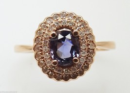 14K Rose Gold .66ct Purple Genuine Natural Sapphire Ring with Diamonds (#J3205) - £722.42 GBP