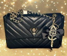 Valentino Quilted V Bag Black w Bold Gold Hardware Chain Strap + Bag Cha... - $124.05