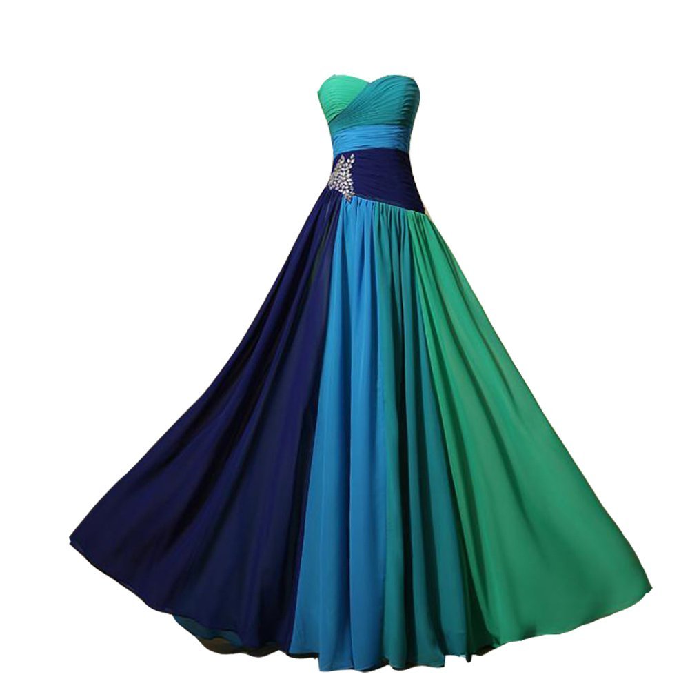 Kivary Women's Colorful Chiffon Crystals Criss Cross Long A Line Prom Evening Dr