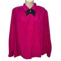 Vintage Impressions Long Sleeve Blouse Size 16 Fuchsia Pink Neck Tie Pearl 80s - £23.31 GBP
