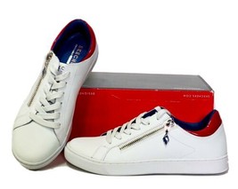 Women&#39;s Skechers PRIMA SIDE DOOR Lace Up Sneaker Size 6.5 White Red Navy Blue - £46.58 GBP