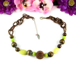 Coldwater Creek Yellow Jasper Jade Beaded Vintage Necklace Wood Glass Seed Bead - £21.71 GBP