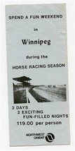 Northwest Orient Airlines Brochure Winnipeg Alberta Horse Racing Season ... - £17.34 GBP