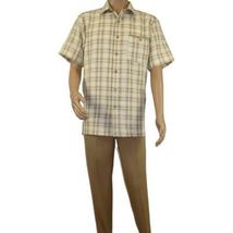 Men 2pc Walking Leisure Suit Short Sleeves By DREAMS Checker 282-03 Tan image 3
