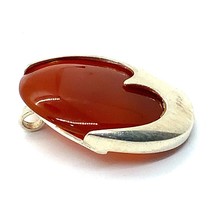 Vintage Sterling Silver Signed 925 Israel Modern Abstract Oval Carnelian Pendant - £67.26 GBP