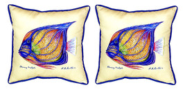 Pair of Betsy Drake Blue Ring Angelfish Large Indoor Outdoor Pillows 12 X 12 - £54.36 GBP