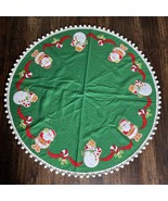 Vntg Bucilla Christmas Tree Skirt Felt Sequins PomPom Fringe Santa Snowm... - $50.00