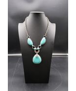 Vintage Statement Pendant Necklace Silver Tone Faux Turquoise Rhinestone... - $34.99 CAD