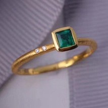 925 silver 5Ct Square Cut Green Emerald handmade 14K Yellow Gold Plated Ring - £44.10 GBP