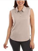 Elle Sport Womens Top Polo Beige Sleeveless Active Collared Neck Lightwe... - $38.99