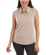 Elle Sport Womens Top Polo Beige Sleeveless Active Collared Neck Lightwe... - $38.99