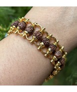 Gold Plated Brass + Natural 5 Mukhi RUDRAKSHA Bracelet Unisex 8 inch - $34.82