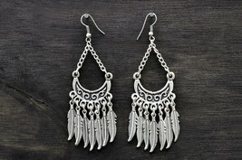 Hill Tribe Silver Feather Earrings, Ethnic Dangle Earrings, Native American  - £14.35 GBP